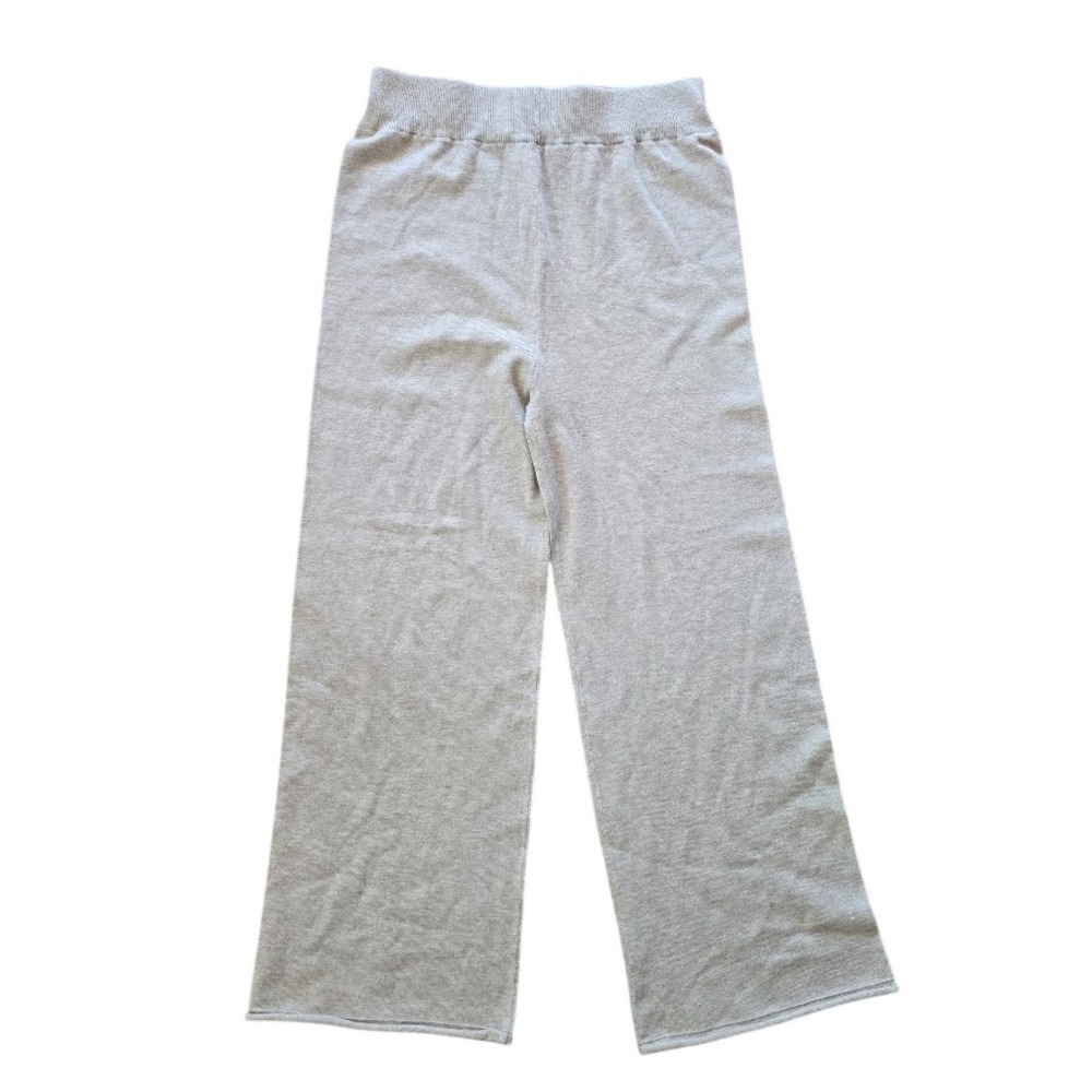 Knit Lounge Pants Women S Beige Wide Leg High Rise Minimalist Cozy Soft Girl - Picture 1 of 8